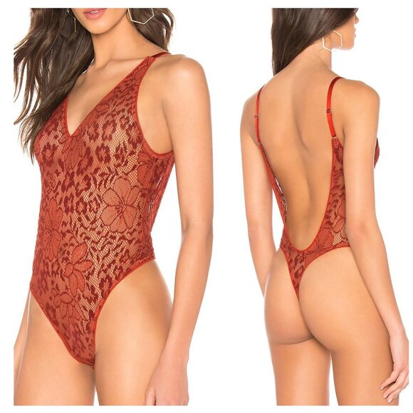 Free People  Intimately Live It Up Lace Body Suit Rust Red NWT XS - Picture 2 of 10